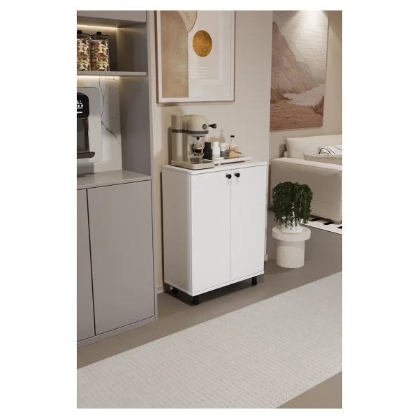 Miora Modern Çok Amaçlı Ayaklı Dolap 2 Kapaklı Raflı Mutfak Banyo Balkon Ayakkabılık Dolabı - Beyaz - Görsel 8