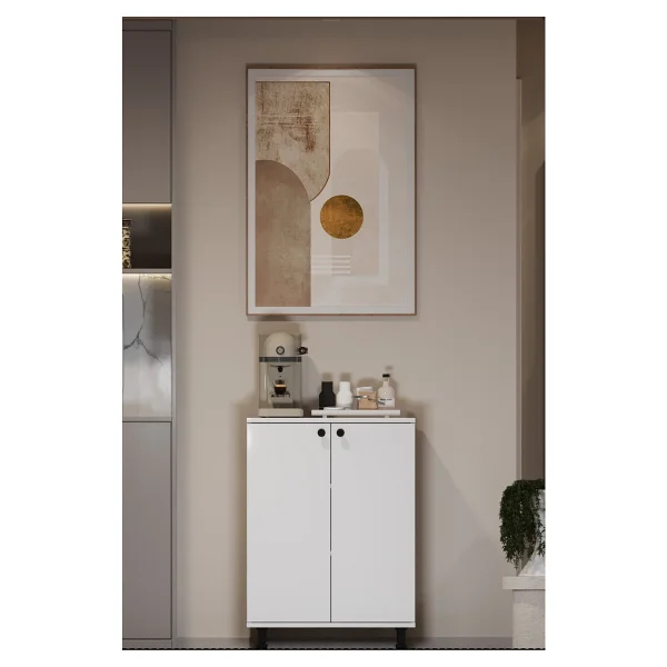Miora Modern Çok Amaçlı Ayaklı Dolap 2 Kapaklı Raflı Mutfak Banyo Balkon Ayakkabılık Dolabı - Beyaz - Görsel 2