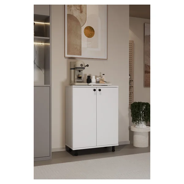 Miora Modern Çok Amaçlı Ayaklı Dolap 2 Kapaklı Raflı Mutfak Banyo Balkon Ayakkabılık Dolabı - Beyaz - Görsel 4