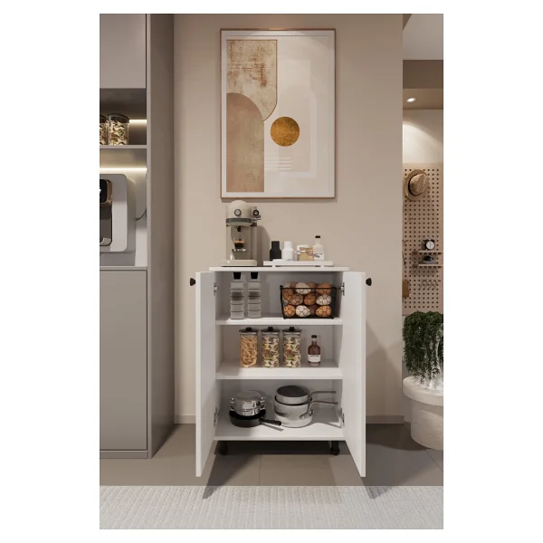 Miora Modern Çok Amaçlı Ayaklı Dolap 2 Kapaklı Raflı Mutfak Banyo Balkon Ayakkabılık Dolabı - Beyaz - Görsel 5