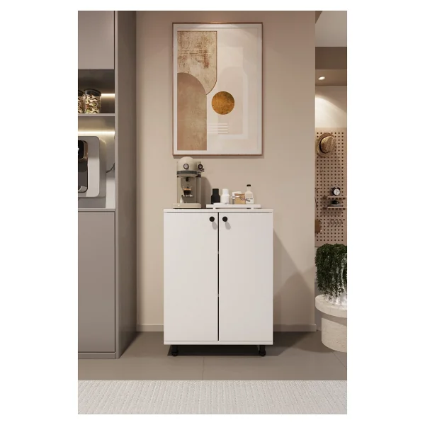 Miora Modern Çok Amaçlı Ayaklı Dolap 2 Kapaklı Raflı Mutfak Banyo Balkon Ayakkabılık Dolabı - Beyaz - Görsel 6