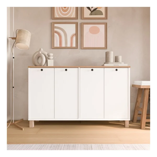 Yurudesign Nord Konsol 4 Kapaklı Ahşap Ayaklı 120cm Sepet-Beyaz ND2-SW - Görsel 2