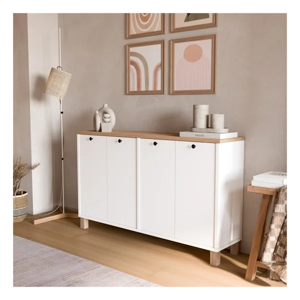 Yurudesign Nord Konsol 4 Kapaklı Ahşap Ayaklı 120cm Sepet-Beyaz ND2-SW - Görsel 3
