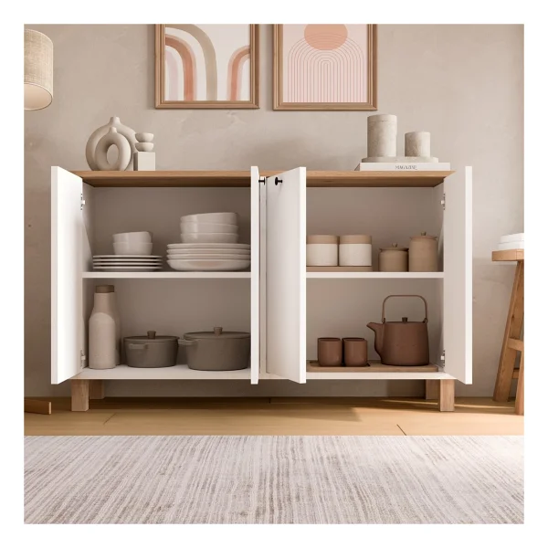 Yurudesign Nord Konsol 4 Kapaklı Ahşap Ayaklı 120cm Sepet-Beyaz ND2-SW - Görsel 4