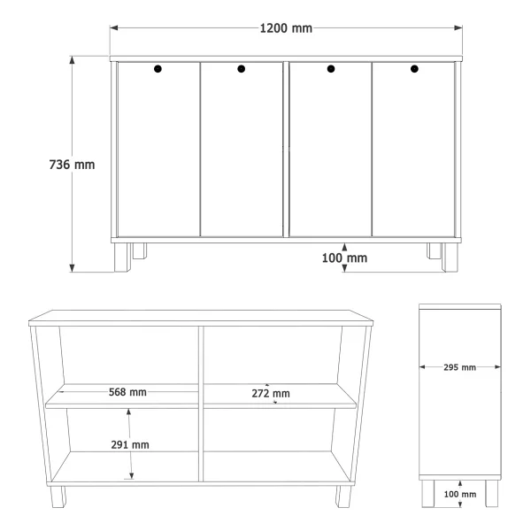 Yurudesign Nord Konsol 4 Kapaklı Ahşap Ayaklı 120cm Sepet-Beyaz ND2-SW - Görsel 6