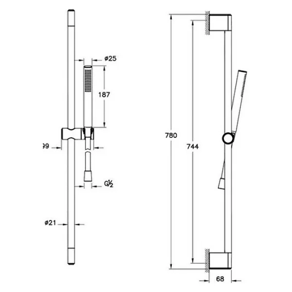 VitrA Prime Stick A45929 Sürgülü Krom Duş Seti - Görsel 2