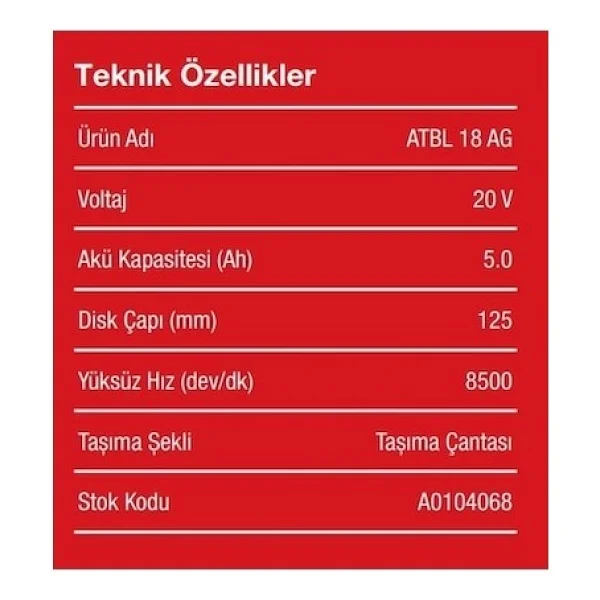 Attlas Pro ATBL 18 AG-502C 20 V 5 Ah Çift Akülü Taşlama Makinesi - Görsel 8