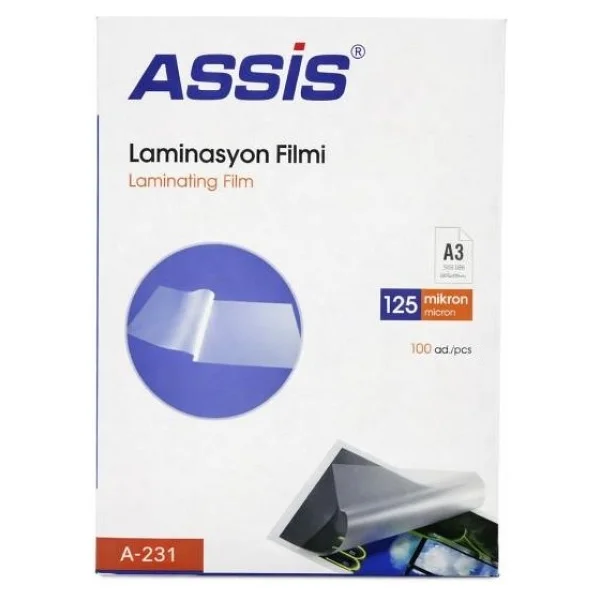 Assis A3 Ebat 125 Mikron Parlak Laminasyon Filmi 100'lü Şeffaf Koruma Sağlar - Görsel 3