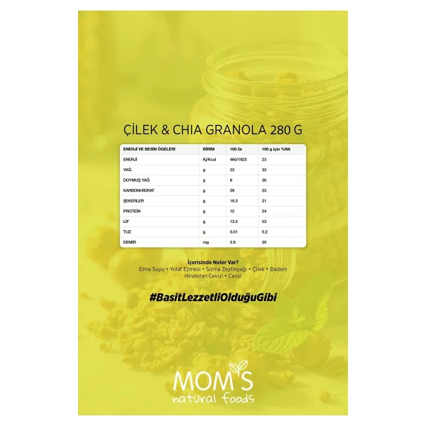Mom's Natural Foods Çilekli ve Chialı Granola 280 gr - Görsel 3