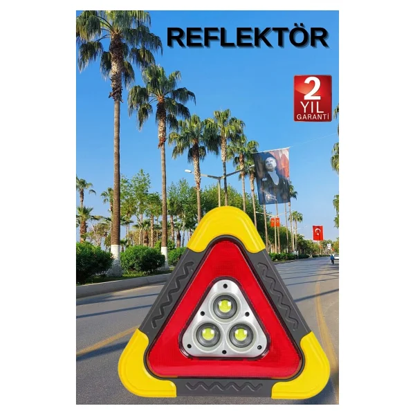 Epilons Reflektör Güneş Panelli Solarlı Şarjlı Üçgen Işıklı Trafik Reflektör Fener - Görsel 5