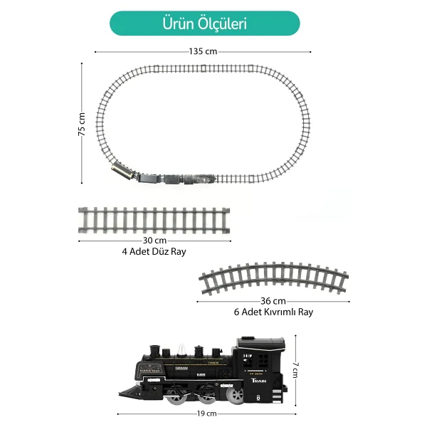 Rozitoys Işıklı ve Sesli Buharlı Tren Set 15 Parça - 75 cm - Görsel 3