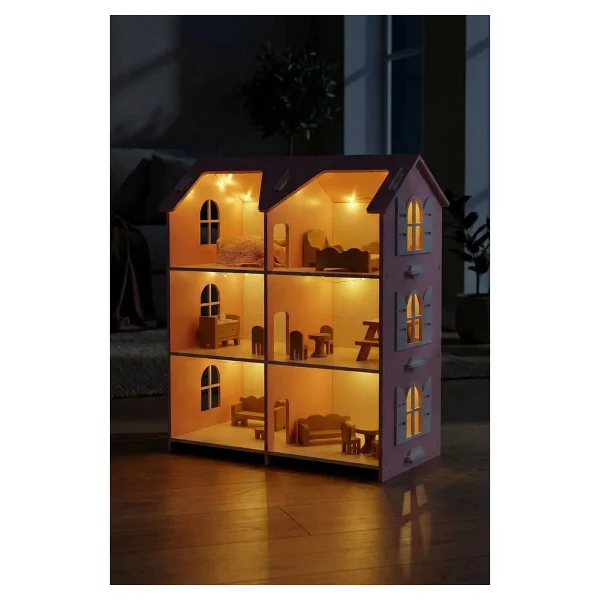 Hedefixtoys Ahşap Oyuncak Ev Pembe 3 Katlı Montessori Oyuncak Evi Ahşap Bebek Evi - Görsel 2