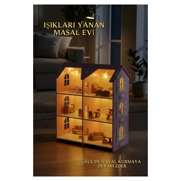 Hedefixtoys Ahşap Oyuncak Ev Pembe 3 Katlı Montessori Oyuncak Evi Ahşap Bebek Evi - Görsel 5