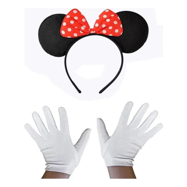 Kırmızı Fiyonklu Minnie Mouse Tacı ve Beyaz Eldiven Seti - Görsel 5