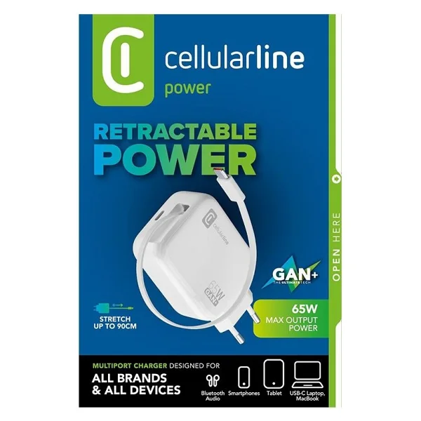 Cellularline Retractable GaN 65 W Type-C Kablolu Hızlı Şarj Aleti - Görsel 2