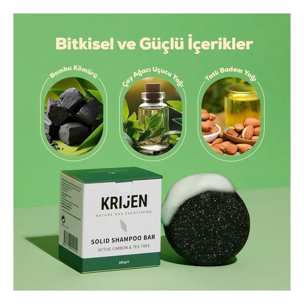 Krijen Aktif Karbon ve Çay Ağacı 100 gr Katı Şampuan - Görsel 4