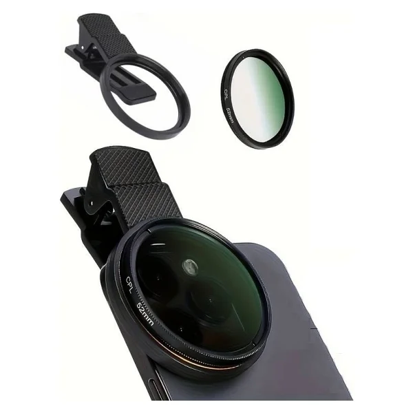 52mm Ultra Clear CPL Polarize Filtre Klipsli Telefon Lens Yansıma Azaltıcı - Görsel 6