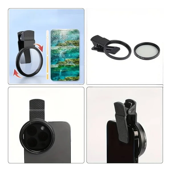 52mm Ultra Clear CPL Polarize Filtre Klipsli Telefon Lens Yansıma Azaltıcı - Görsel 2