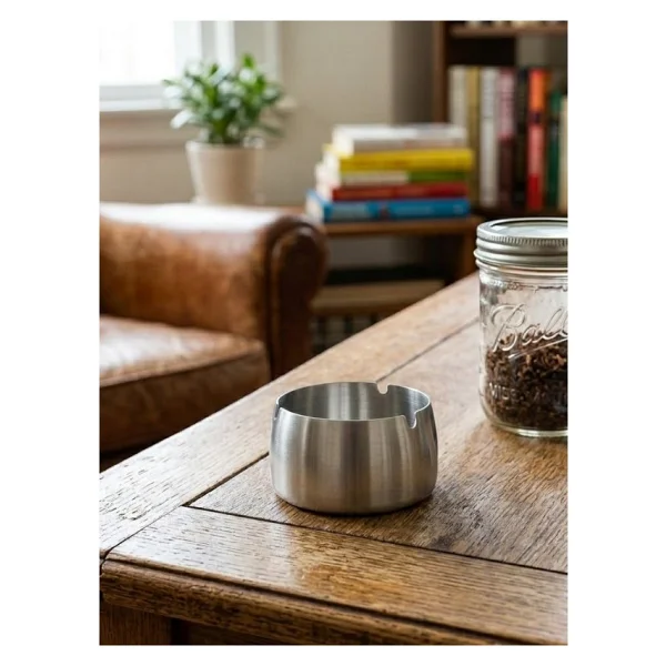 Mucit Home Gümüş Bombeli Paslanmaz Metal Küllük - Modern ve Şık Tasarım - Görsel 3
