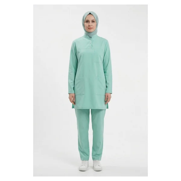 Pratik Medikal Patriot Blue Likralı Tesettür Scrubs Doktor Hemşire Forması Takım - Lacivert - Görsel 5