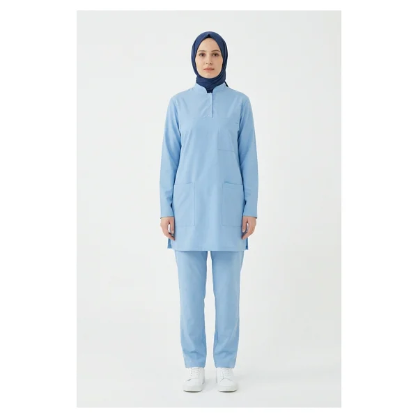 Pratik Medikal Patriot Blue Likralı Tesettür Scrubs Doktor Hemşire Forması Takım - Lacivert - Görsel 4