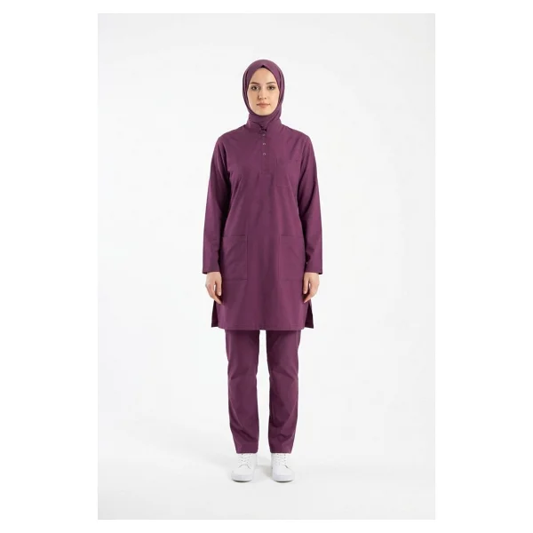 Pratik Medikal Patriot Blue Likralı Tesettür Scrubs Doktor Hemşire Forması Takım - Lacivert - Görsel 6