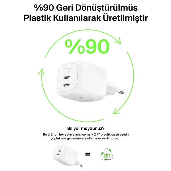 Belkin Boostcharge Pro WCH019KQ1MWH-B6 50 W Type-C Kablolu Hızlı Şarj Aleti - Görsel 8