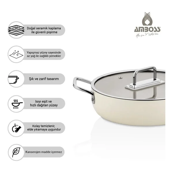 Amboss Sera Nova 30 cm Basık Seramik Tencere - Görsel 4