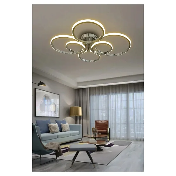 G-Light 6 ' Lı Yuvarlak Plafonyer LED Avize - Krom - Görsel 2