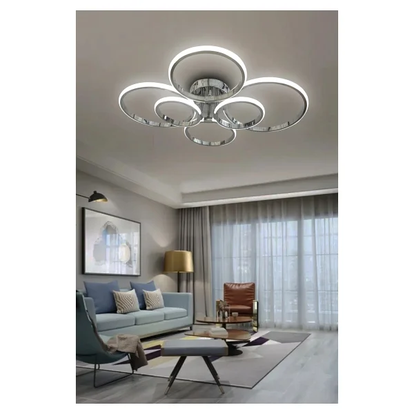 G-Light 6 ' Lı Yuvarlak Plafonyer LED Avize - Krom - Görsel 3