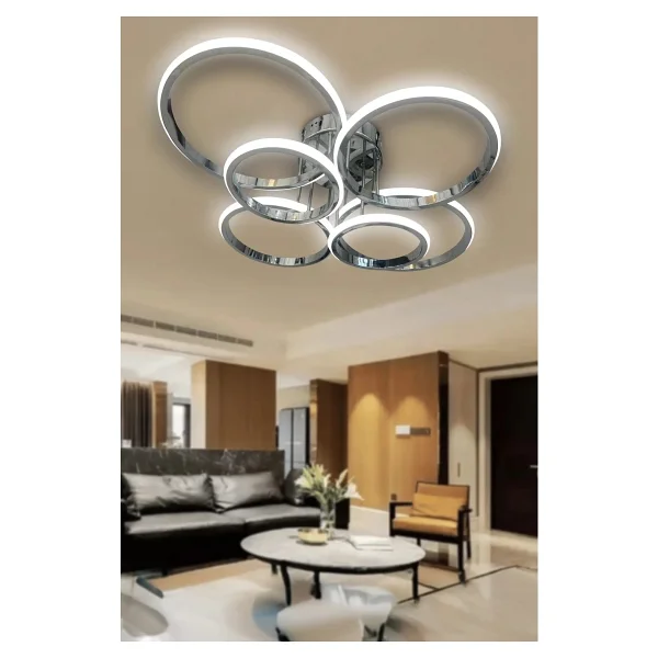 G-Light 6 ' Lı Yuvarlak Plafonyer LED Avize - Krom - Görsel 4