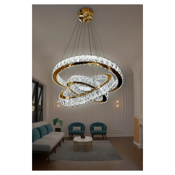 G-Light 3 Katlı Kristal Taşlı Modern LED Avize - Görsel 3