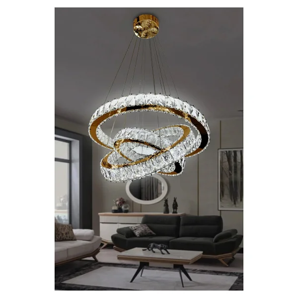 G-Light 3 Katlı Kristal Taşlı Modern LED Avize - Görsel 2