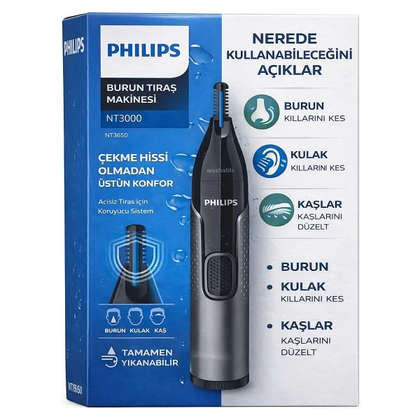 Philips NT3000 Burun Kıl Alma Makinesi Kulak ve Kaş Düzeltici Yıkanabilir - Görsel 2
