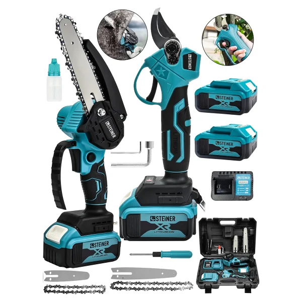 STEİNER 18v Çift Akülü Çelik Şanzıman 35mm Dal Budama Makası & 15cm Budama Testeresi 2 Li Set Mavi - Görsel 2