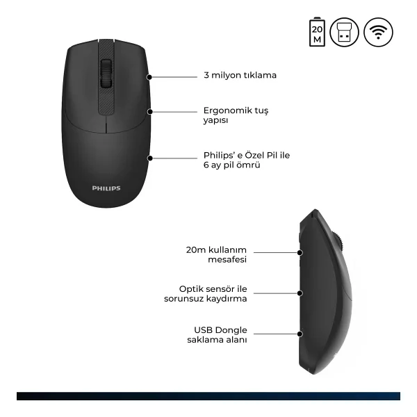 Philips SPT6368 Sessiz Kablosuz Klavye Mouse Seti - Görsel 4