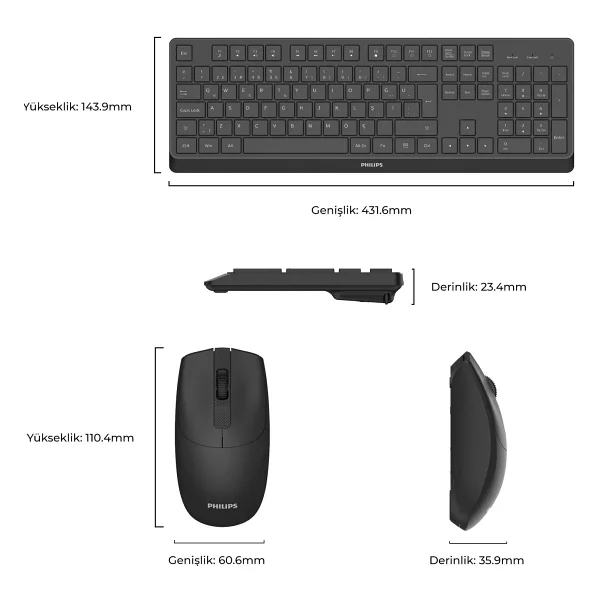 Philips SPT6368 Sessiz Kablosuz Klavye Mouse Seti - Görsel 5