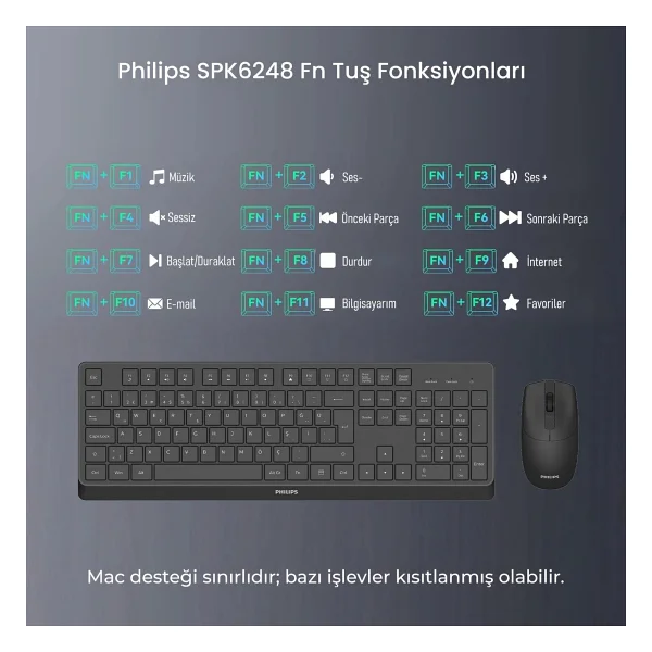 Philips SPT6368 Sessiz Kablosuz Klavye Mouse Seti - Görsel 10