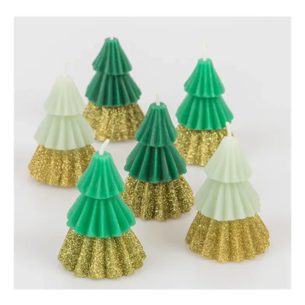 Meri Meri - Green Mini Tree Candles - Yeşil Mini Ağaç Mumlar (6'lı) - Görsel 2