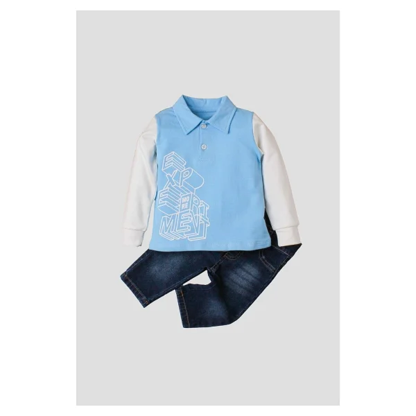 Kidex's Baby Erkek Bebek Polo Takım Kot Pantolon Üst İkili Takım - Görsel 6