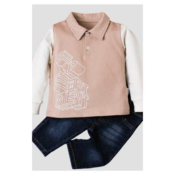 Kidex's Baby Erkek Bebek Polo Takım Kot Pantolon Üst İkili Takım - Görsel 2