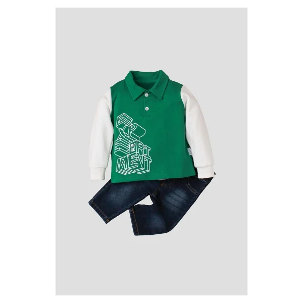 Kidex's Baby Erkek Bebek Polo Takım Kot Pantolon Üst İkili Takım - Görsel 8