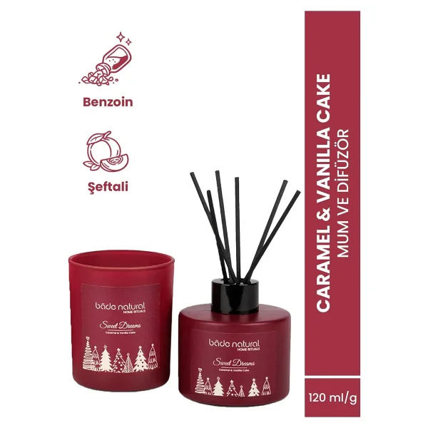 Bade Natural Sweet Dreams Caramel & Vanilla Cake Soya Mumu ve Çubuklu Oda Kokusu - Görsel 5