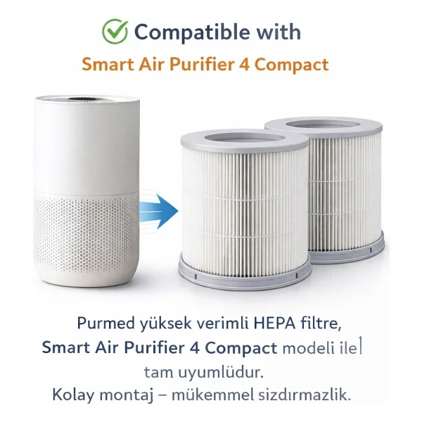 Purmed Xiaomi Smart Hava Temizleyicisi 4 Compact Uyumlu Hepa Filtre - 4 Compact Hepa Filter (2'li) - Görsel 3