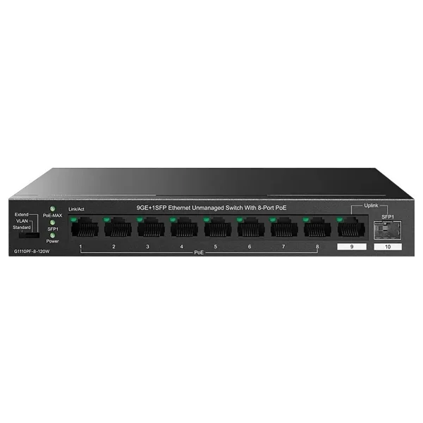 Tenda TEG1110PF-8-120W 10 Port 10/100/1000 8 Port PoE 1 Port Uplink+ 1 SFP 120W Yonetilemez Desktop Switch - Görsel 10
