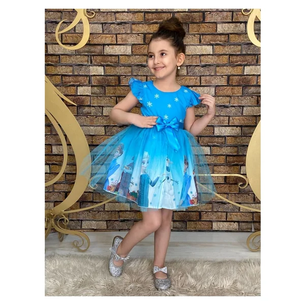 Neşeli Bebek Frozen Elsa Mavi Elbise Kız Çocuklar İçin Özel Olaylarda Şık ve Rahat Tasarım - 7 Yaş - Görsel 7