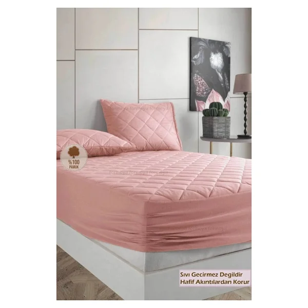 Formeya Pamukkale Alez Set Pembe Pamuk Kapitone Yatak Koruyucu Alez ve Yastık Koruyucu Set - 90 x 200 cm - Görsel 6