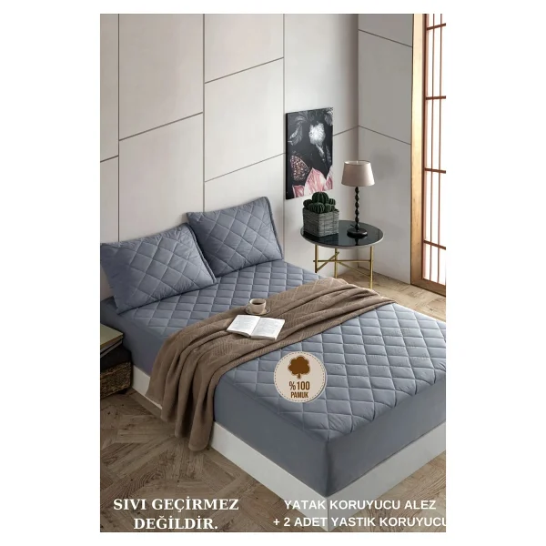 Formeya Pamukkale Alez Set Pembe Pamuk Kapitone Yatak Koruyucu Alez ve Yastık Koruyucu Set - 90 x 200 cm - Görsel 7