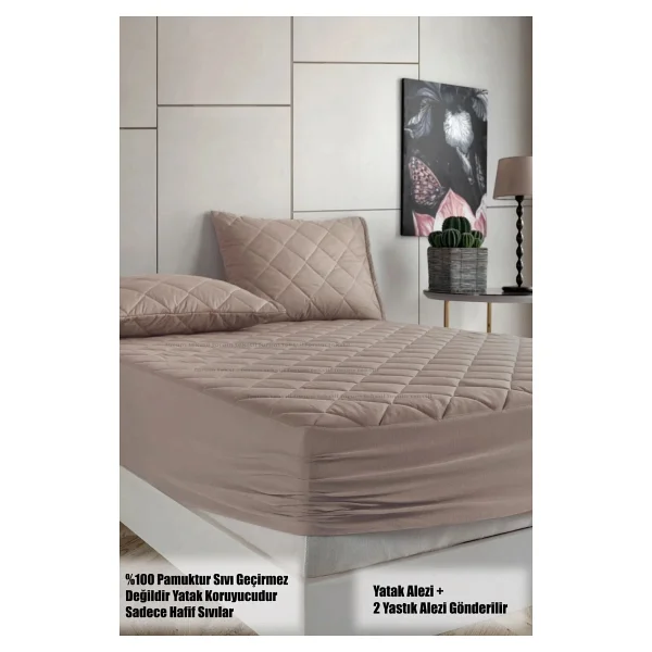 Formeya Pamukkale Alez Set Kahverengi Pamuk Kapitone Yatak Koruyucu Alez ve Yastık Koruyucu Set - 140 x 190 cm - Görsel 2