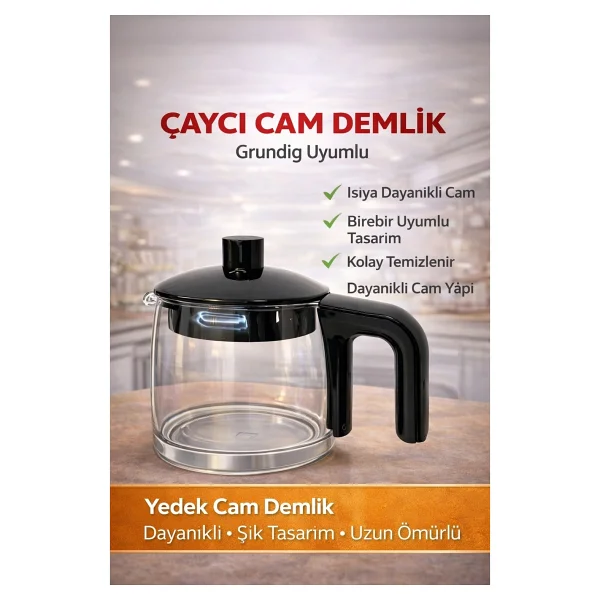 Arçelik K 3282 Ic Gusto Çay Makinesi Uyumlu Cam Demlik (Filtresiz) - Görsel 3